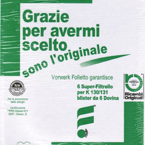 6 Sacchetti per VK130 VK131 blister da 6 Dovina Originale Folletto